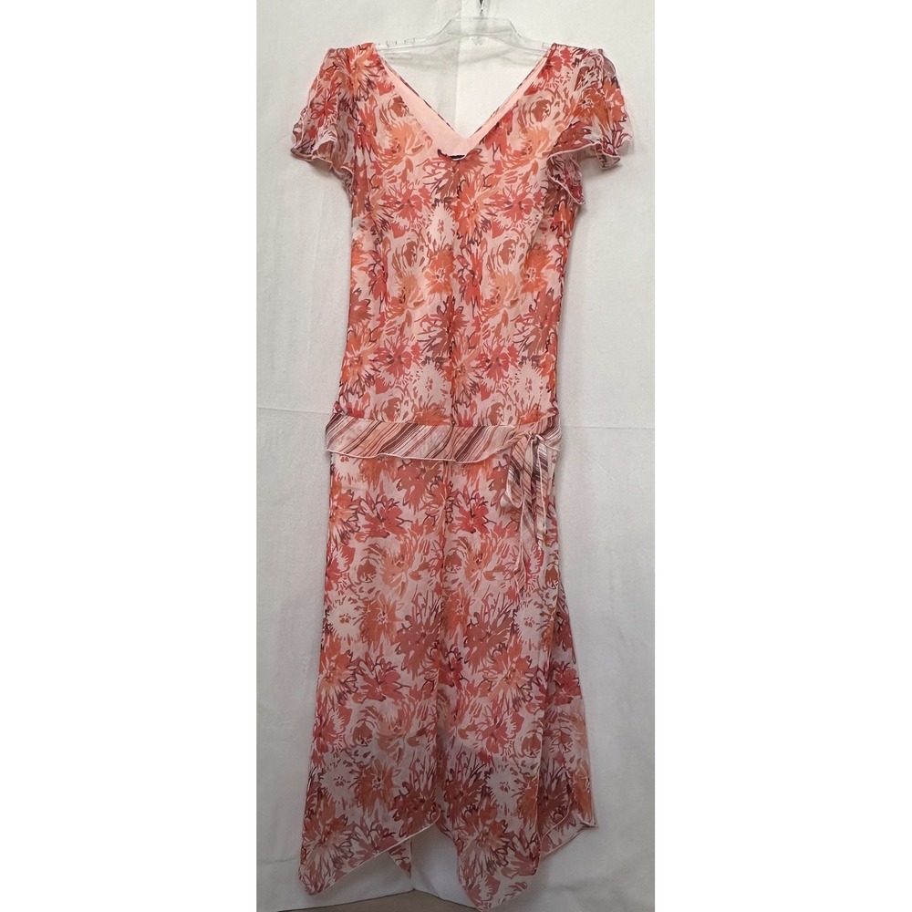Vintage Y2K Fairy Floral Flutter Sleeve Drop Waist Flapper Dress 10 Handkerchief